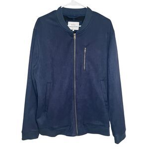 Ben Sherman Faux Suede Bomber Jacket Full Zip Dark Blue Men L